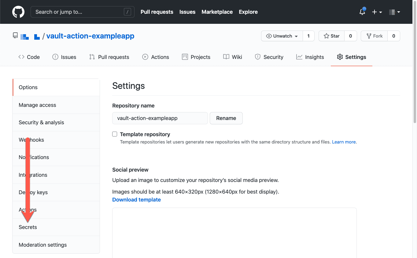 GitHub repo settings secrets