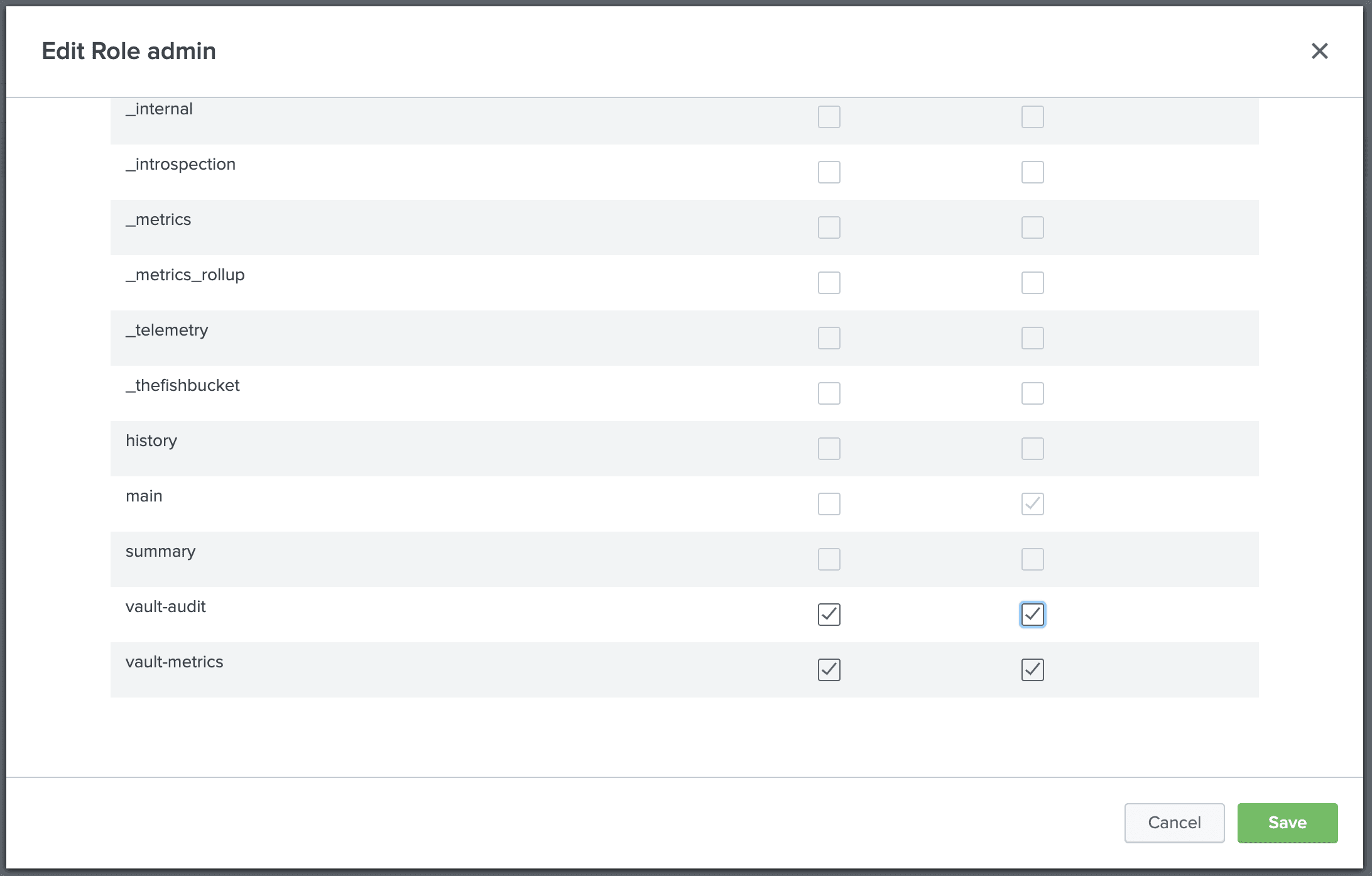 Example admin role settings selected screen